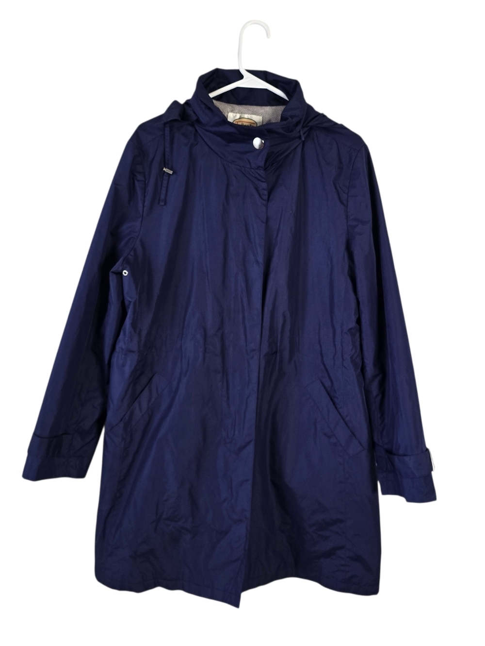 Talbots Navy Blue Hidden Hood Rain Jacket L Lightweight Classic